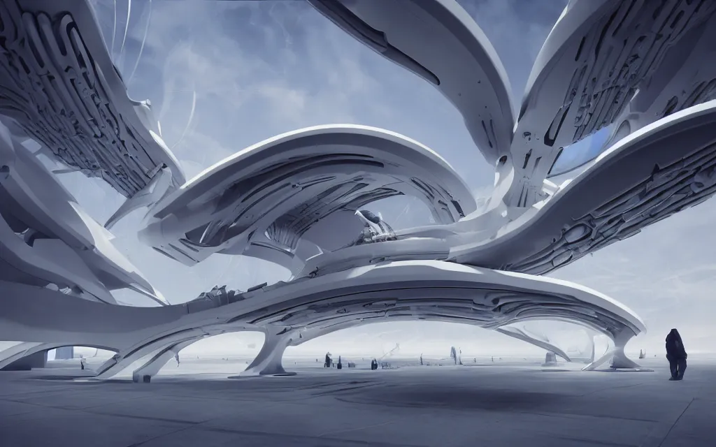 Prompt: santiago calatrava design ; scientists creating an artificial alien highly detailed futuristic biomechanical thick quad wing combat spaceship constuction in a laboratory, 4 k : : architecture, product design, automotive design : :, subsurface scattering, photorealistic, art by stephen martiniere, artem demura and beeple,