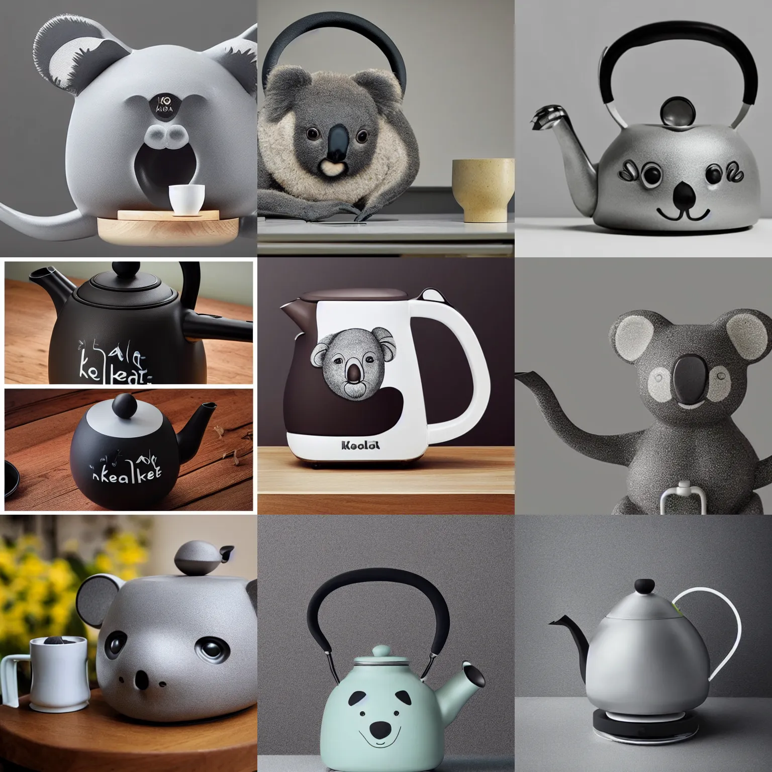 Prompt: a tea kettle in the shape of a koalas head, highly detailed, coherent, ikea catalogue