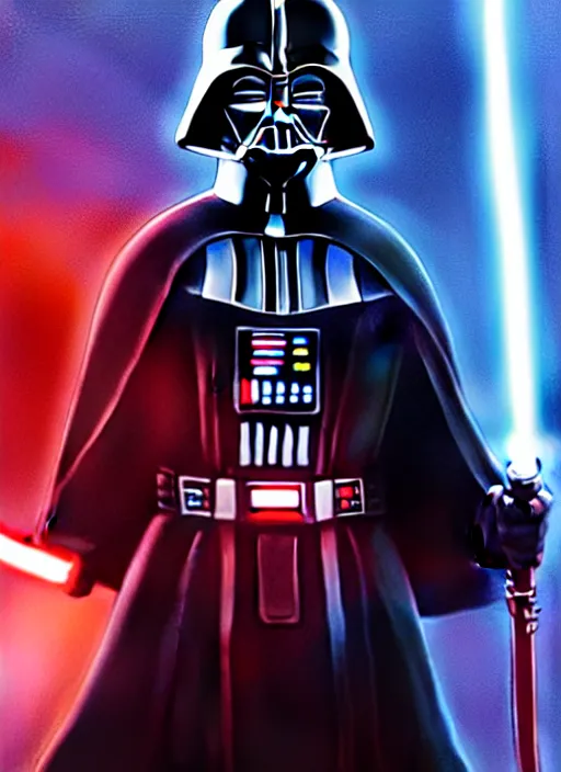 Image similar to redeemed darth vader, hayden christensen, harsh blue lighting by artgerm and studio ghibli