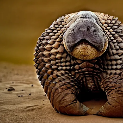 Image similar to a Walrus with the armor of a pangolin, national geographic photograph