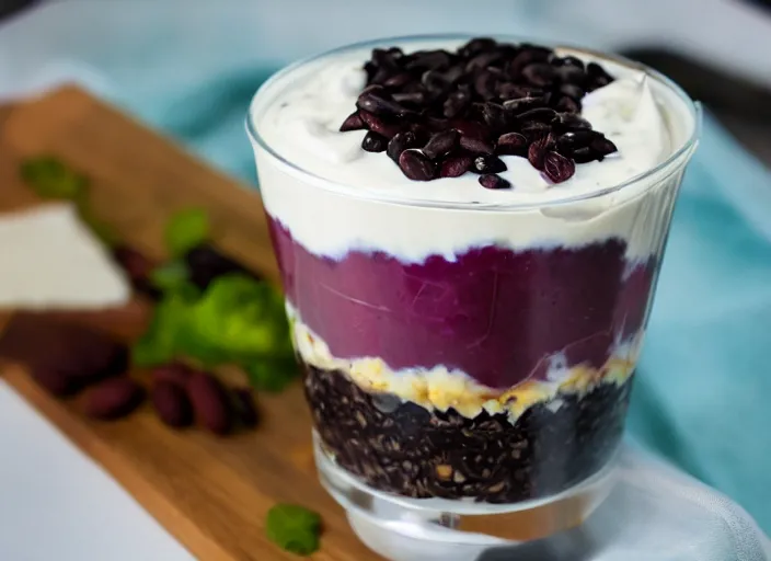 Image similar to dslr food photograph of black bean yogurt parfait, 8 5 mm f 1. 8