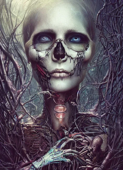 Image similar to Alice fails to get to the special garden,highly detailed,half skull face,cinematic,8k,by Stanley Artgermm,Tom Bagshaw,Greg Rutkowski,Carne Griffiths, Ayami Kojima, Beksinski, Giger,trending on DeviantArt,hyper detailed,horror, full of colour