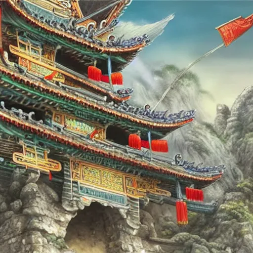 Prompt: dynamic composition, motion, ultra-detailed, incredibly detailed, a lot of details, amazing fine details and brush strokes, colorful and grayish palette, smooth, HD semirealistic anime CG concept art digital painting, watercolor oil painting of epic castle gate, from Three Kingdoms, by a Chinese artist at ArtStation, by Huang Guangjian, Fenghua Zhong, Ruan Jia, Xin Jin and Wei Chang. Realistic artwork of a Chinese videogame, gradients, gentle an harmonic grayish colors.