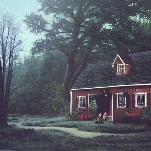 Prompt: thomas kincaid painting of black fillet from the movie the witch