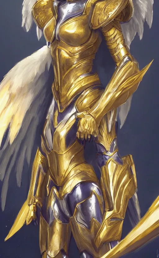 Image similar to Concept art, angel knight girl in golden and silver armor adorned with sapphire gems, artstation trending, cinematic, highly detailded