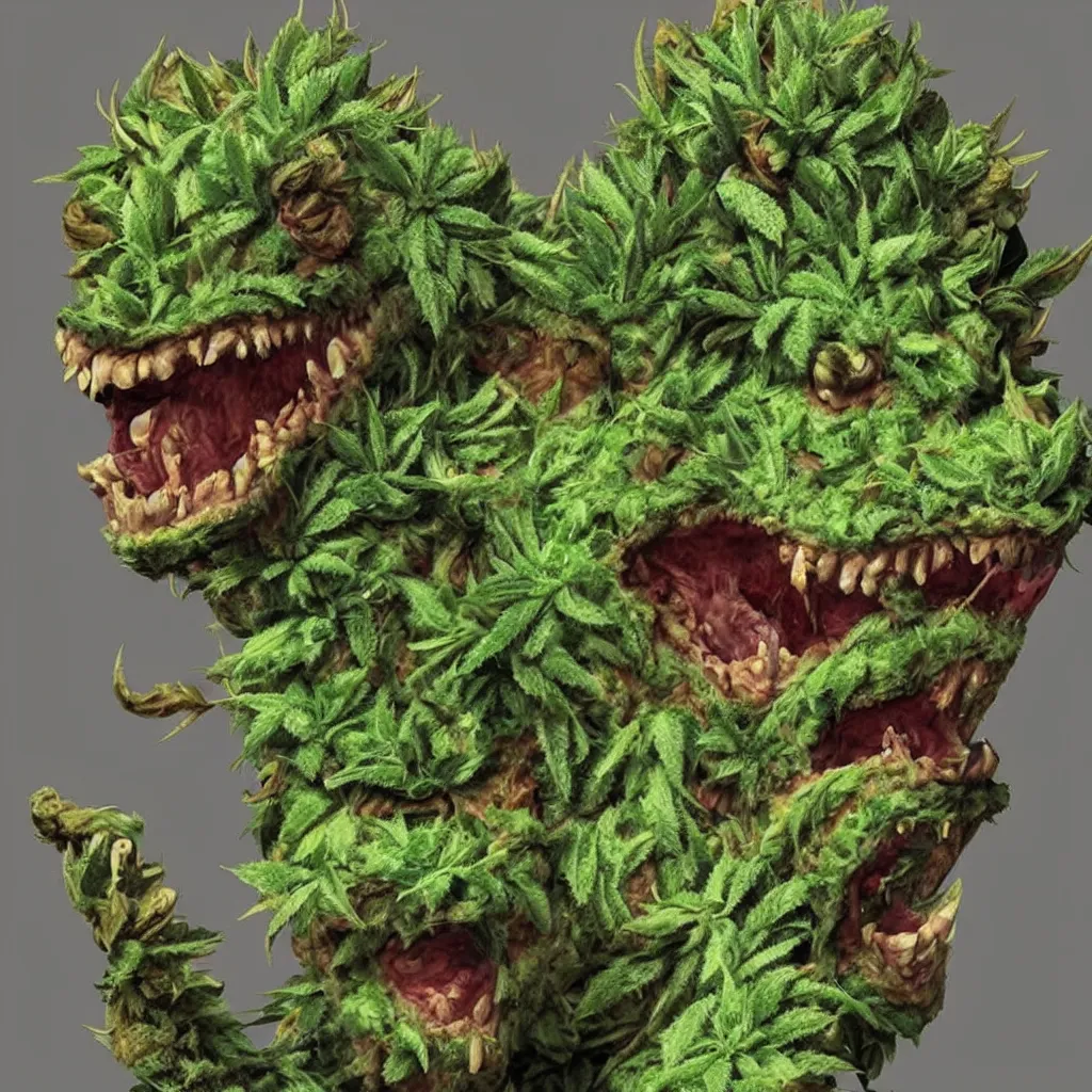 Prompt: a hyperrealistic Cannabis Monster