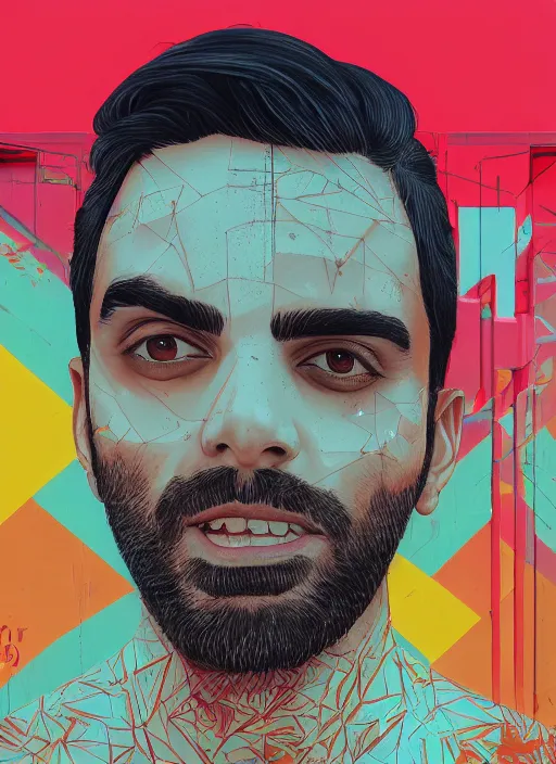 Prompt: symmetry!! portrait of rahul kohli, by sachin teng, organic, cables, matte painting, geometric shapes, hard edges! graffiti, street art