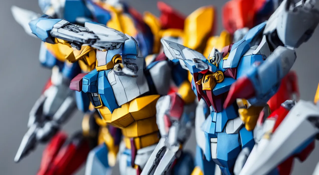 Image similar to medium close up view, Gundam,Guyver,colourful,bokeh,blur,cinematic lighting