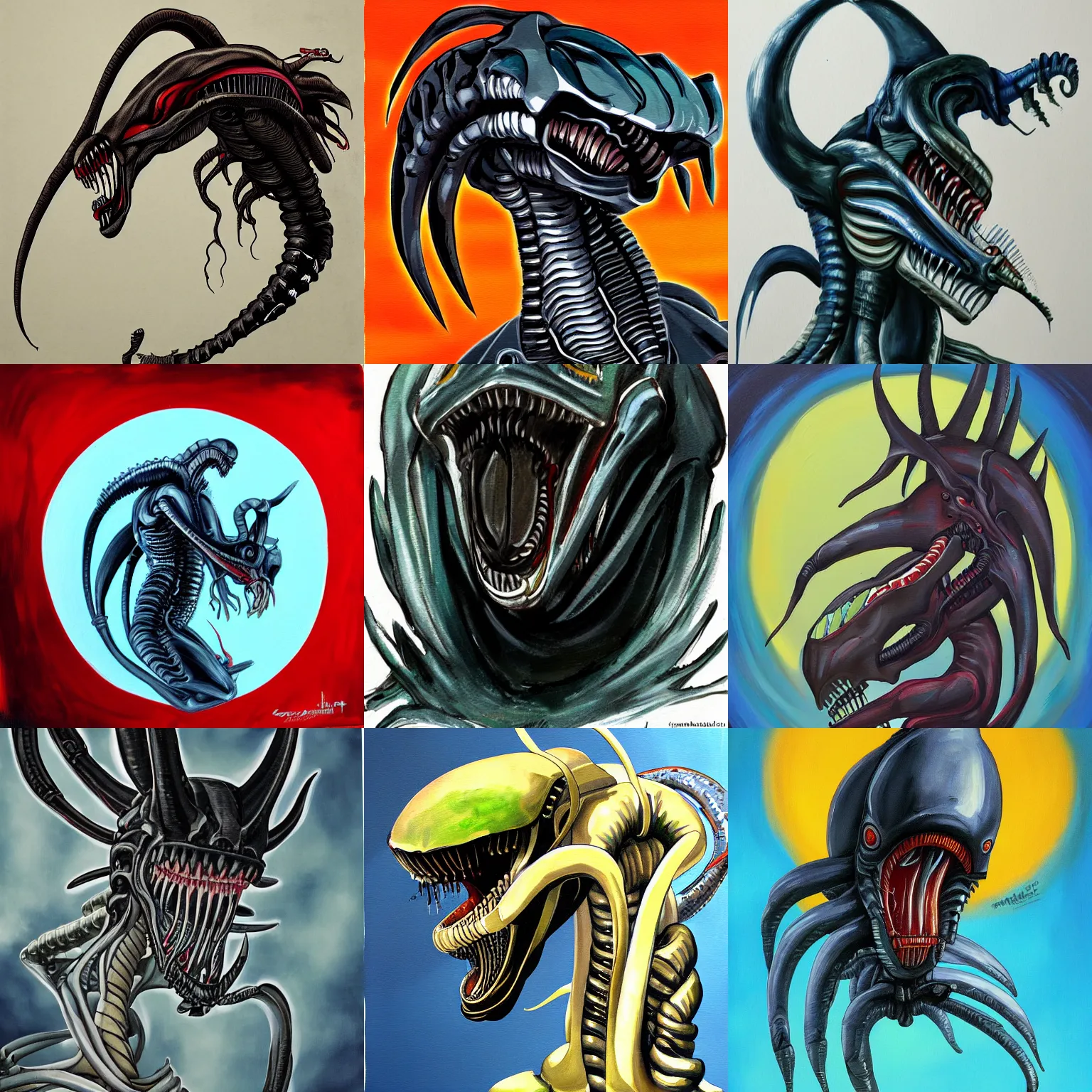 Prompt: Ippitsuryu single stroke painting of a xenomorph