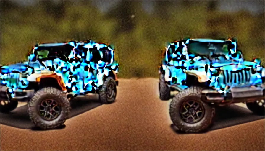 Image similar to Hot Wheels, Jeep Wrangler JKU, cinematic, Maxxis, 8k, depth of field, bokeh.