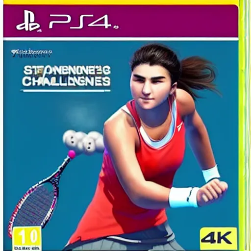 Prompt: video game box art of a ps 4 game called bianca andreescu's tennis challenge, 4 k, highly detailed cover art.