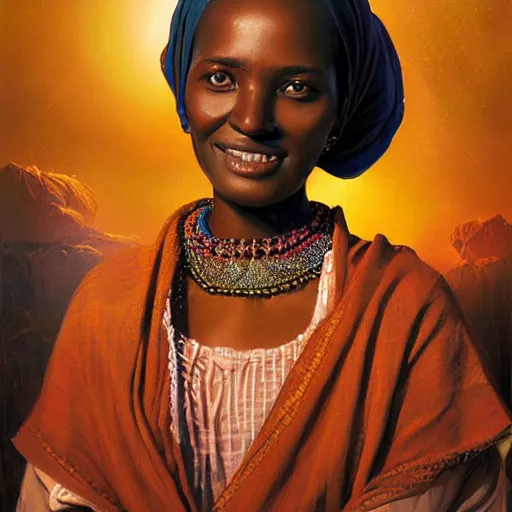 Image similar to portrait of a sudanese woman ( 3 5 ) from sudan, an oil painting by ross tran and thomas kincade