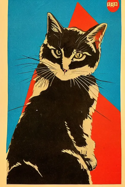 Prompt: “Soviet propaganda poster with a working hero cat”