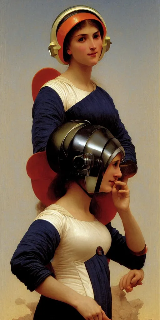 Image similar to portrait of woman in astronaut helmets an ancient human species, by bouguereau