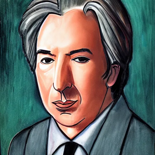 Image similar to portrait of alan rickman on the style of amadeo modigliani