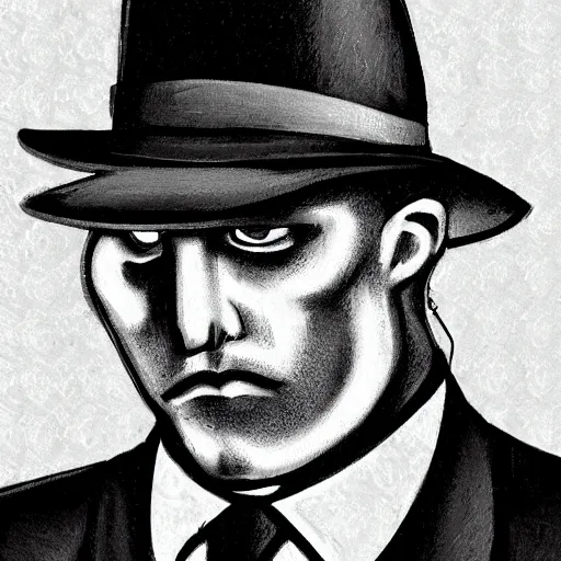 Prompt: a portrait of noir robot detective,