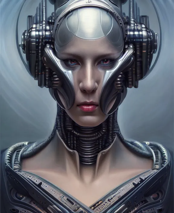 Image similar to portrait shot of a cyberpunk robot, intricate, elegant, highly detailed, centered, digital painting, artstation, concept art, smooth, sharp focus, illustration, artgerm, tomasz alen kopera, peter mohrbacher, donato giancola, joseph christian leyendecker, wlop, boris vallejo