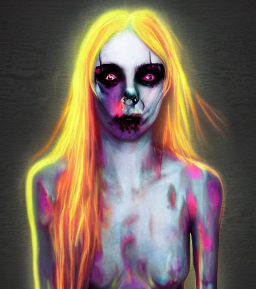 Prompt: decaying death girl flares with evil intentions, midnight hell colors backlit, digital painting, a picture taken by Draca Wilford and Aurore Lephilipponnat