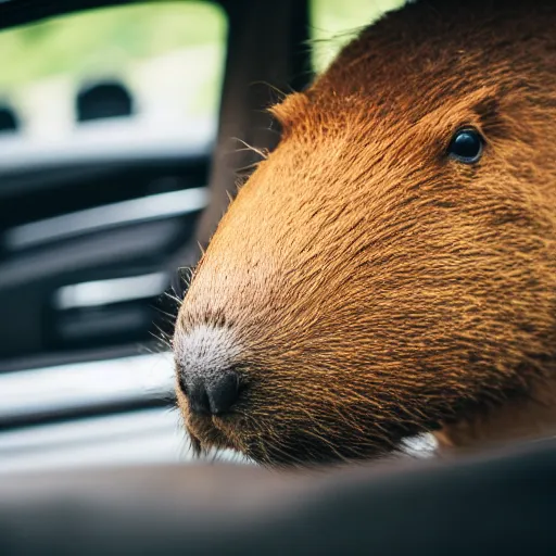 Prompt: a capybara in a lambo, DSLR 50mm f1.8