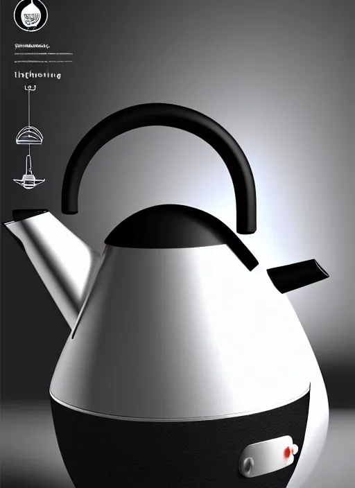 Prompt: stylish modern kettle boiling water, steam coming from spout, natural lighting, path traced, highly detailed, high quality, digital painting