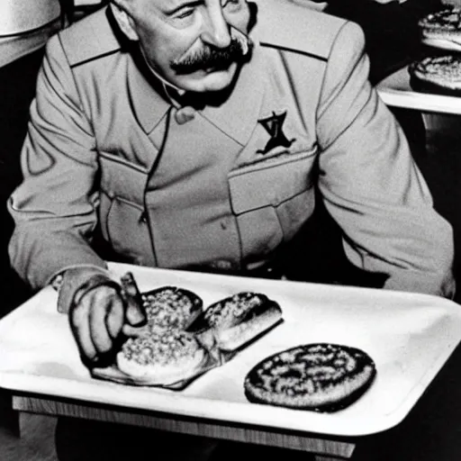 Prompt: Joseph Stalin eats a burger