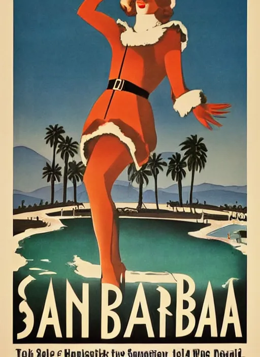 Prompt: an art deco movie poster about santa barbara, california,