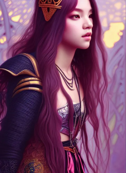 Image similar to jossi of blackpink, king, tarot card, highly detailed, digital painting, smooth, sharp focus, illustration, ultra realistic, unreal engine, 8 k, art by artgerm and alphonse mucha