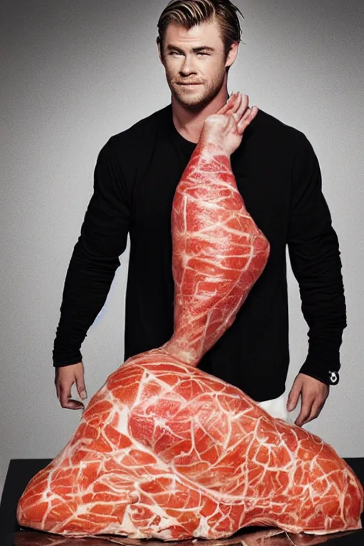 Image similar to 📷 chris hemsworth is leg ham, made of food, head portrait, dynamic lighting, 4 k