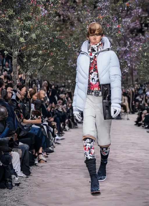 Image similar to hyperrealistic and heavy detailed moncler runway show of disney, leica sl 2 5 0 mm, vivid color, high quality, high textured, real life