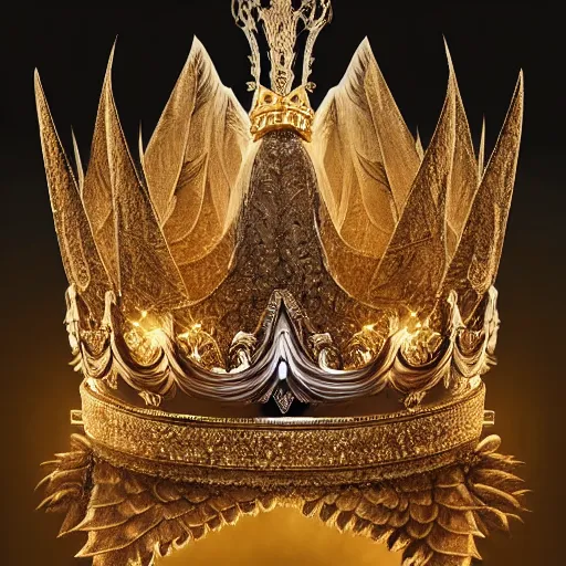 Image similar to elegant king's crown made of wings, delicate, fantasy, intricate, elegant, dramatic lighting, emotionally evoking symbolic metaphor, highly detailed, lifelike, photorealistic, digital painting, artstation, concept art, smooth, sharp focus, illustration, art by John Collier and Albert Aublet and Krenz Cushart and Artem Demura and Alphonse Mucha