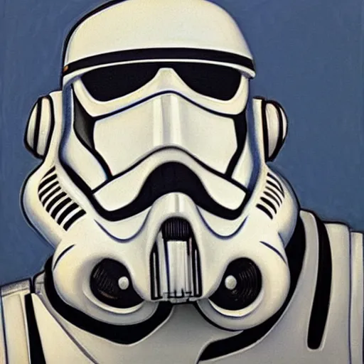 Image similar to portrait of stormtrooper, mash - up between mc escher and vincent van gogh