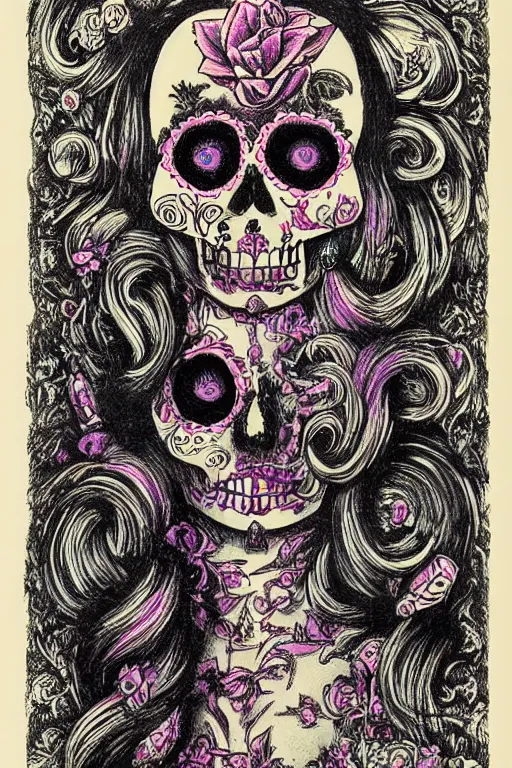 Image similar to Illustration of a sugar skull day of the dead girl, art by Ernst Fuchs