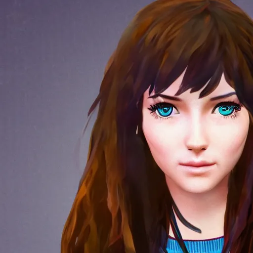 Image similar to a teenager girl with long hair in the style of the game life is strange