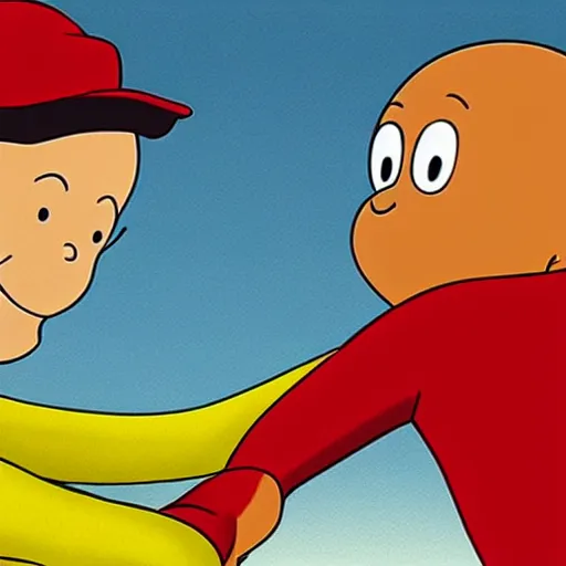 Prompt: curious george punching caillou.