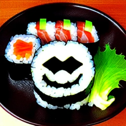 Prompt: sushi with an evil face