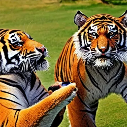 Image similar to photo of two tigers taking a selfie