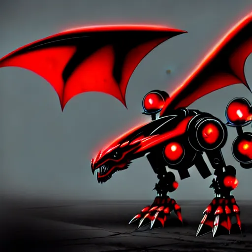 Image similar to red and black mecha winged dragonborn, sci-fi art, digital art, matte painting