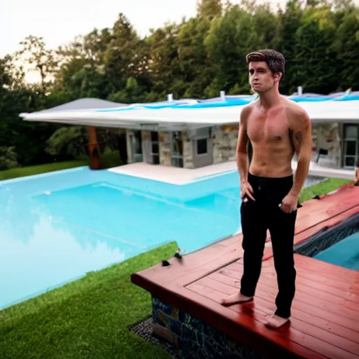 Image similar to gavin casalegno standing on a diving board above a pool, red weapon 8 k s 3 5, cooke anamorphic / i lenses, highly detailed, cinematic lighting