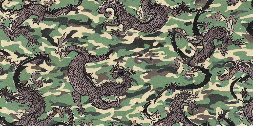 Prompt: medieval dragon camo pattern