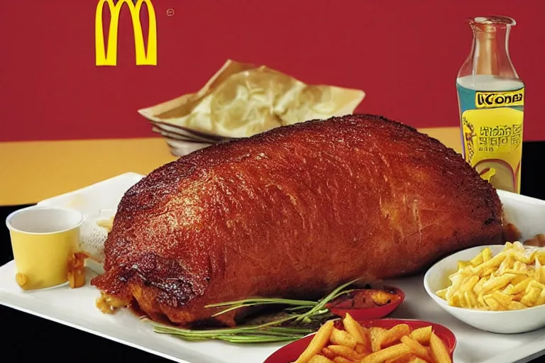 Image similar to mcdonald's whole roast pork, y 2 k cybercore, advertisement photo