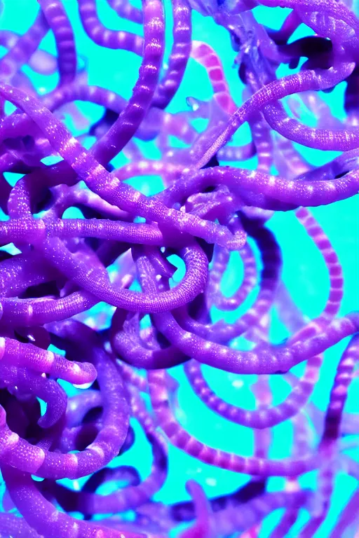 Image similar to high quality close-up photo translucent biomechanic worms! gorgeous purple dots highly detailed hannah yata elson peter cinematic turquoise lighting high quality low angle hd 8k sharp shallow depth of field