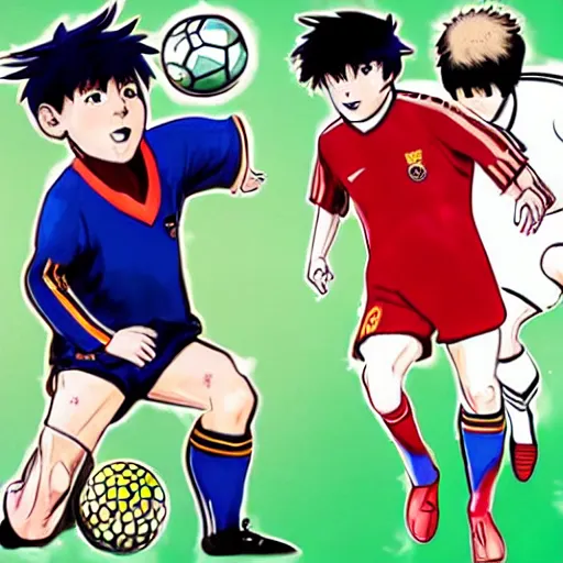 Prompt: lionel messi in captain tsubasa style