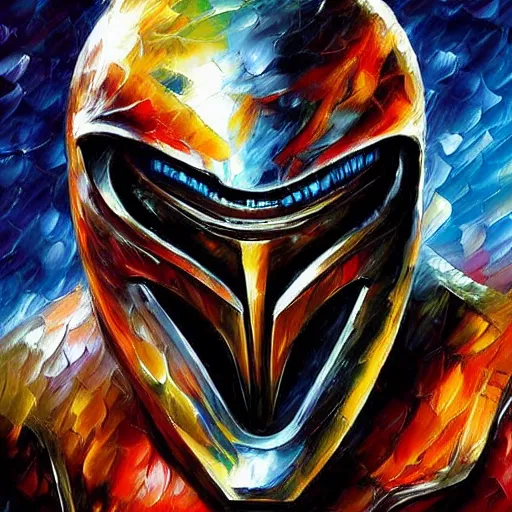 Image similar to digital painting of The Predator by Leonid Afremov, alien helmet and armor