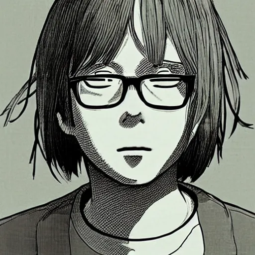 Image similar to a portait of a boy from inio asano manga good night pun pun, detailed