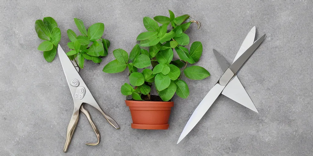 Image similar to plants wrapped around comic scissors