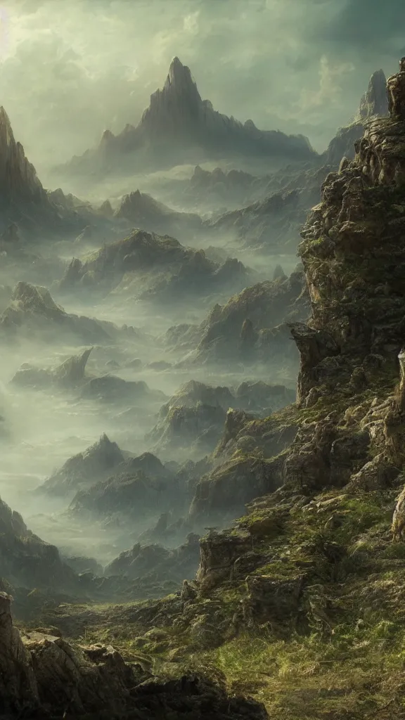 Prompt: A beautiful matte painting of a mysterious landscape, highly detailed, super wide angle