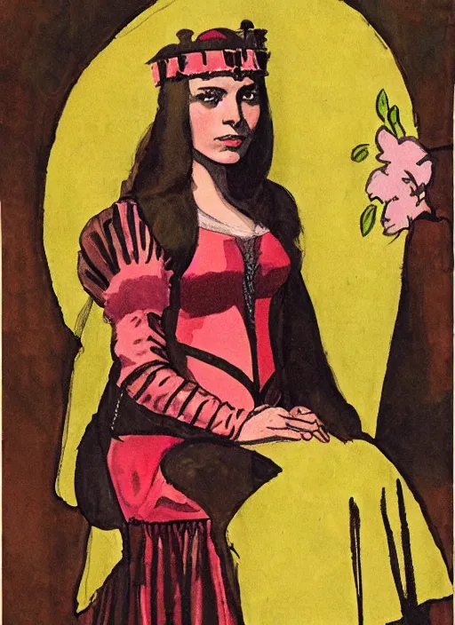 Image similar to portrait of young woman in renaissance dress and renaissance headdress, art by jack kirby