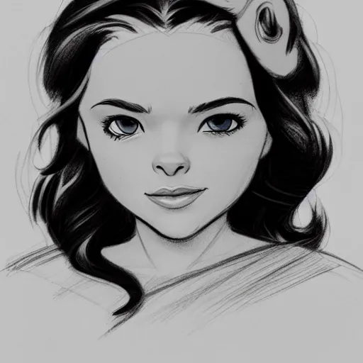 Image similar to milt kahl pencil sketch of chloe grace moretz as snow white