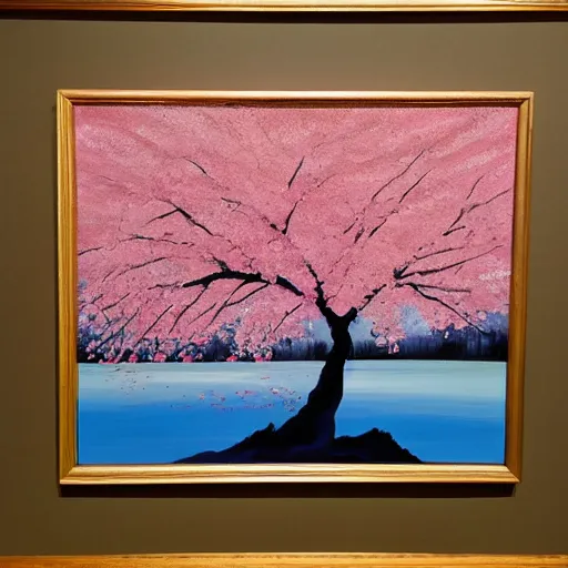 Image similar to a cherry blossom painting by bob ross