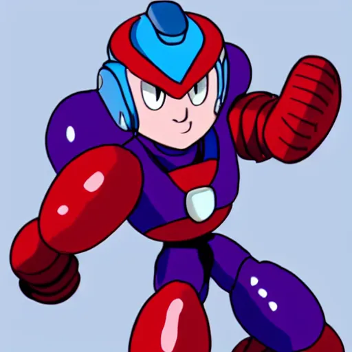 Prompt: evil megaman grinning, red eyes and purple armour